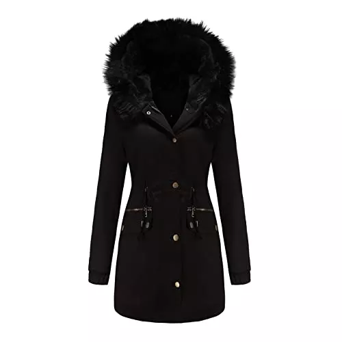 MEYOCEYO Mäntel MEYOCEYO Winterjacke Damen Lang Warm Gefüttert Wintermantel mit Fellkapuze Winterparka Winddichte Parkajacke