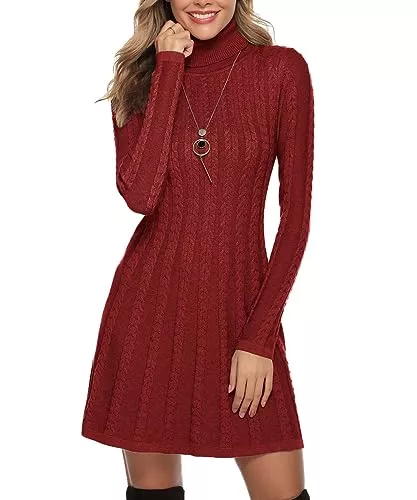 Gyabnw Freizeit Gyabnw Damen Rollkragen Strickkleid Strickpullover Elegant Winterkleid Modisches Pulloverkleid Midikleid für Freizeit Cocktail