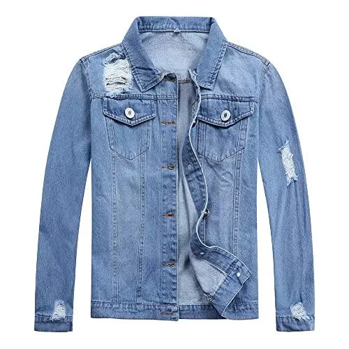 YYNUDA Jacken YYNUDA Jeansjacke Damen Kurz Übergangsjacke Destroyed Leicht Wash Denim Jacke Oversize