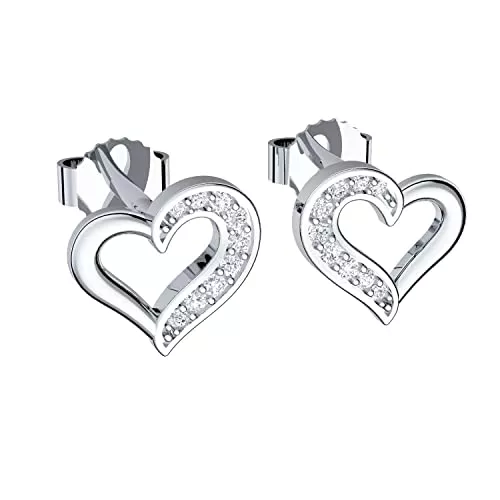 Amoonic Schmuck Herz Ohrringe Silber 925 Ohr-Stecker Damen Geschenke für Sie Freundin Liebe Schmuck Herz-Ohrringe Geschenk Frauen Echt Zirkonia nickelfrei Modeschmuck kein Edelstahl! FF19-3