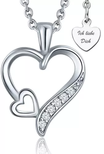 LOVENEST Schmuck Herzkette Silber 925 / Gold vergoldet Halskette Damen *Ich Liebe Dich* Kette Silberkette Herzanhänger Herz Schmuck Geschenke für Frauen Freundin Sie zum Geburtstag Hochzeitstag Jahrestag Liebesbeweis Liebesgeschenk