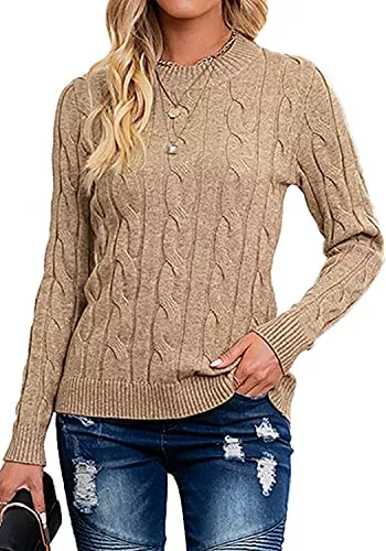 Breampot Pullover & Strickmode Breampot Pullover Damen Casual Strickpullover Winter Rundhals Lose Pulli Warm Outwear Pullover Oberteile