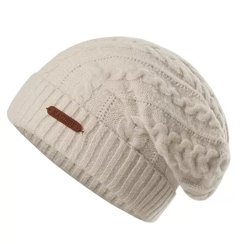 MAGISDU Hüte & Mützen MAGISDU Merino Mütze Damen Winter Wintermütze Strickmütze Wolle Wollmütze Lang Beanie Mit Wollfutter Thermo Gefüttert Warm Weich Slouch Kint Hat