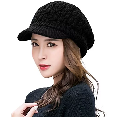 Comhats Hüte & Mützen Comhats 50%/100% Wolle Winter Schirmmütze Damen Strickmütze mit Schirm Warme Beanie