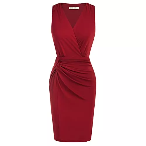 GRACE KARIN Cocktail GRACE KARIN Damen V-Ausschinitt Sommer Partykleid Elegant Sexy Cocktailkleid Ärmellos Vintage Bleistiftkleid