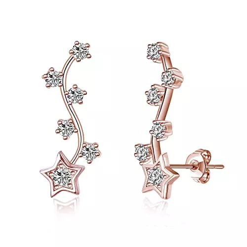 Philip Jones Schmuck Rosévergoldete Stern-Kletterer-Ohrringe mit Zircondia®-Kristallen