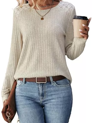 WUIRMELY Pullover & Strickmode WUIRMELY Pullover Damen Herbst Elegant Langarmshirts Rundhalsausschnitt Casual Tunika Tops für Frauen
