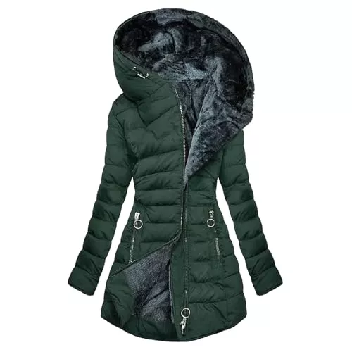 EMATOP Jacken EMATOP Steppjacke Damen Warmer Lang Winterjacke Gefüttert Fleece Daunenjacke Baumwolle Elegant Pufferjacke Langarm Casual Fleecejacke mit Kapuze Wintermantel Winter Outdoor Trachtenjacke