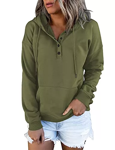 Vivitulip Kapuzenpullover Vivitulip Damen Pullover Hoodies Tops Casual Button Down Langarm Sweatshirts mit Tasche