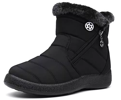 Hsyooes Stiefel Hsyooes Winterstiefel Damen Wasserdicht Winterschuhe Warm Stiefeletten Winter Schneestiefe Gefüttert Kurzschaft Stiefel Rutschfeste Schlupfstiefel Boots Flach