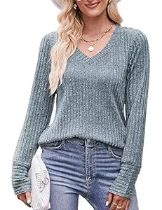 Florboom Pullover & Strickmode Florboom Damen Pullover Einfarbig Oberteile Strickpullover V-Ausschnitt Langarm Sweatershirt