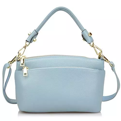 Ainifeel Taschen & Rucksäcke Ainifeel Women's Genuine Leather Triple Zip Pocket Crossbody Bags Top Handle Purse Shoulder Bags (Small 9.25'' (W) x 4.33'' (D) x 6.69'' (H), Light blue)