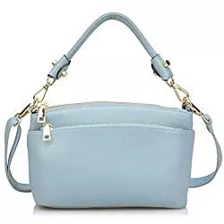 Ainifeel Taschen & Rucksäcke Ainifeel Women's Genuine Leather Triple Zip Pocket Crossbody Bags Top Handle Purse Shoulder Bags (Small 9.25'' (W) x 4.33'' (D) x 6.69'' (H), Light blue)