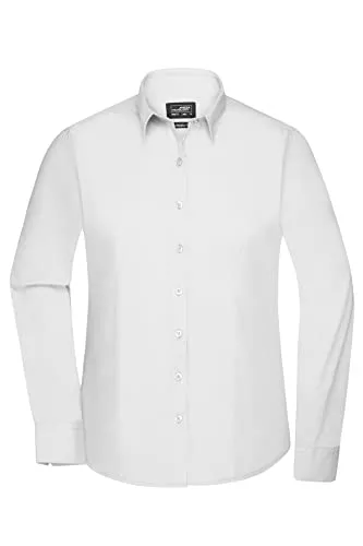 James & Nicholson Langarmblusen James & Nicholson Damenbluse Poplin Langarm - Taillierte Bluse in pflegeleichtem Materialmix