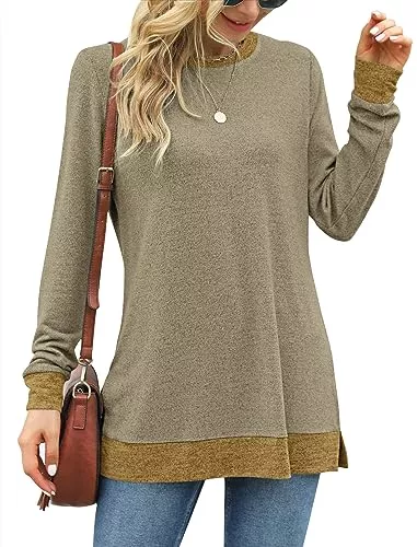 WNEEDU Langarmshirts WNEEDU Damen Langarmshirt Rundhalsausschnitt Langarm Oberteile Leichte Sweatshirts Pullover