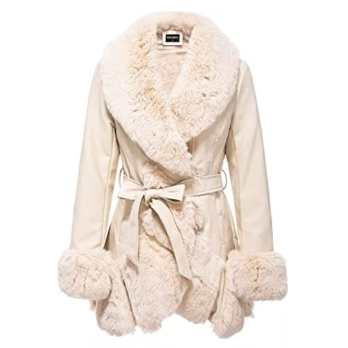 GRAN ORIENTE Mäntel GRAN ORIENTE Damen Kunstlederjacke mit Kunstfellkragen Langarm Warm Winter Reißverschluss Daunen Kapuzenparka mit Taschen