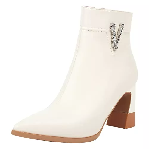 Joliss Stiefel Joliss Damen Blockabsatz Kleid Stiefeletten Damen Abend Stiefeletten Damen Pointed Toe Reißverschluss Kurzschaft Stiefel