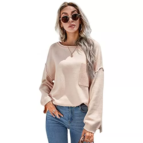 Ofoice Pullover & Strickmode Ofoice Damen Pullover Einfarbiger Lose, Strickpullover Damen Oversize, Damenpullover Langarm Winter Herbst, Thermo Longpullover Für Damen Elegant Trendyol