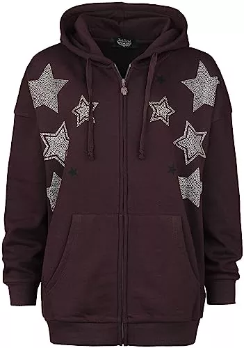 Rock Rebel by EMP Kapuzenpullover Rock Rebel by EMP Damen bordeaux rote Sweatjacke mit Strass-Sternen