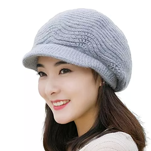 WKTRSM Hüte & Mützen Winter Strickmütze Schirmmütze Damen Wintermütze Beanie Mütze Hüte Mützen Caps Gestrickte Baseballmütze Warme Wool Mütze