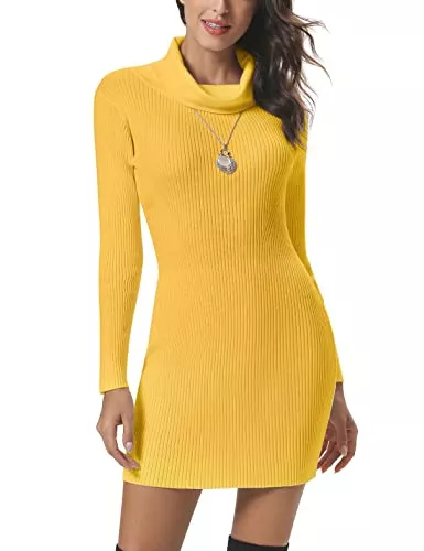 Irevial Freizeit Irevial Damen Rollkragen Strickkleid Elegant Pulloverkleid Langarm Pullikleid Winterkleid Lang Strickpullover Minikleid Pullover für Herbst Winter