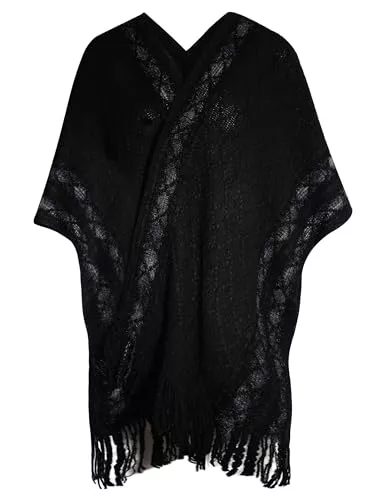 ZLYC Schals & Tücher ZLYC Damen Weiche Schlichte Poncho Capes Retro Cardigans Pullover