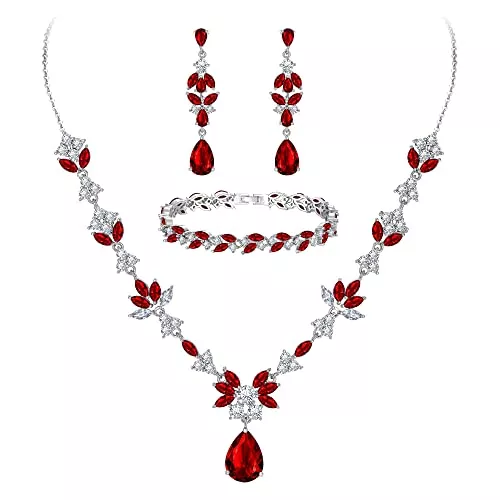 Clearine Schmuck Clearine Schmuckset für Braut Brautjungfern Y-Halskette Tennis Armband baumeln Ohrringe Set mit AAA Kubikzirconia Teardrop Set für Damen Klar Gold-Ton