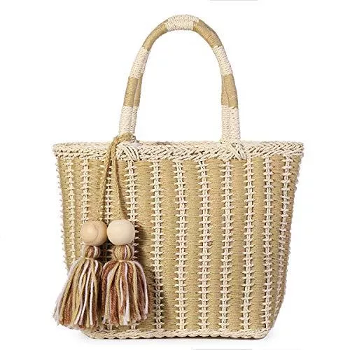 JOSEKO Taschen & Rucksäcke JOSEKO Sommer Strandtasche, Damen Papier Stroh Handtasche Sommer Korbtasche Basttasche Strand Umhängetasche Schultertasche Einkaufstasche für Reise Täglicher Gebrauch