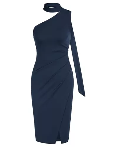 GRACE KARIN Cocktail GRACE KARIN Damen Ärmelloses Neckholder Knielang Rockabilly Bleistiftkleid Sexy One-Shoulder Solid Farbe Partykleid