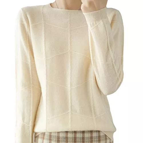 Kelsiop Pullover & Strickmode Kelsiop Herbst/Winter Damen Langarm Strick Pullover Kaschmir Wolle Karo Muster Pullover Casual Slim Top