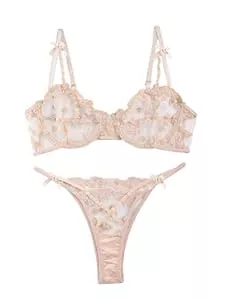 Lilosy Unterwäsche & Dessous Lilosy Sexy Underwire Strappy Eyelash Floral Lace Sheer Lingerie Set for Women See Through Bra and Panty 2 Piece