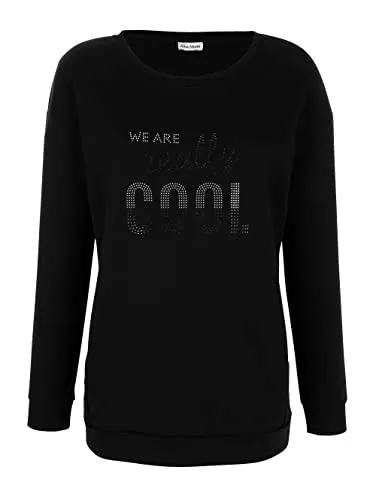 Alba Moda Langarmshirts Alba Moda Freizeitshirt Damen Rundhals Langarm mit Steinchenzier im Vorderteil Motiv