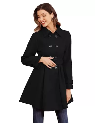 Kate Kasin Mäntel Kate Kasin Damen Mantel Wintercoat Revers Zweireihiger Mantel Knielang Trenchcoat Winter Lang A-Linie Jacke Outwear