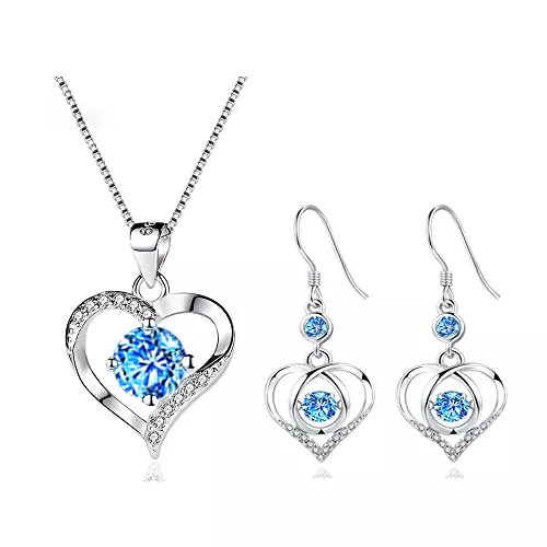 Deyanse Schmuck Deyanse Silber Schmuckset für Damen, 925 Sterling Silber Herz Halskette Ohrringe Set, Herz Anhänger mit 45cm Silber Kette, Herz Ohrringe mit AAAAA Zirkonia, Geschenk zum Weihnachten Geburtstatg