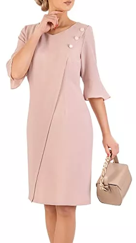 CARLA MORENO Cocktail CARLA MORENO Damen Greta Kleid Hochzeitsfeier elegant Abendkleid festlich für Hochzeit übergröße Kleider lang midikleid Party Cocktailkleid Kurzarm Ärmel