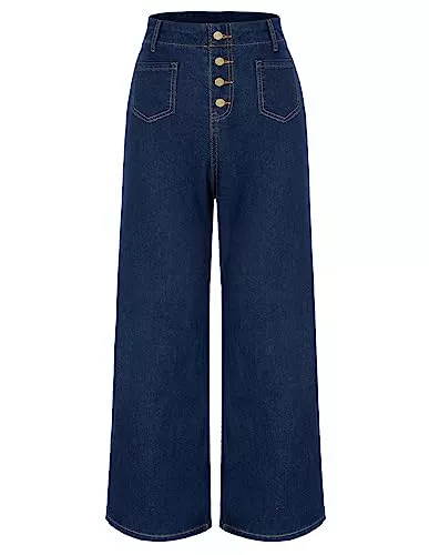 Belle Poque Jeans Belle Poque Damen Jeans High Waist Weite Hose mit Knopfleiste Elastischer Taillenbund Freizeit