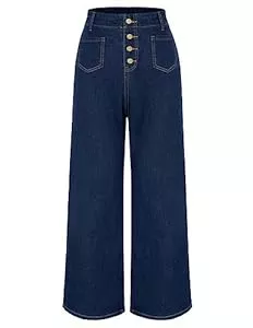 Belle Poque Jeans Belle Poque Damen Jeans High Waist Weite Hose mit Knopfleiste Elastischer Taillenbund Freizeit