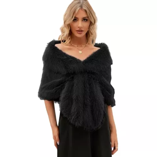 YuanDiann Schals & Tücher YuanDian Damen Poncho aus Kunstfell Braut Hochzeitsschal Elegant Weich Warm Frauen Kunstpelz Bolero Abendzeremonie Kleid Stola Cape Umhänge