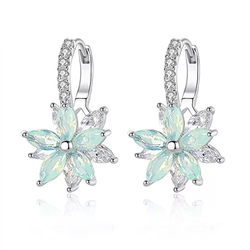 Josfeva Schmuck Josfeva Creolen Ohrringe für Damen, Klein Hoop Ring Huggie Kreolen, Blumen Klapp-Creolen mit AAA Zirkonia, Sommer Winter Silber Ohrringe Creolen Mädchen, Hängeohrringe Ohrschmuck mit Geschenkbox