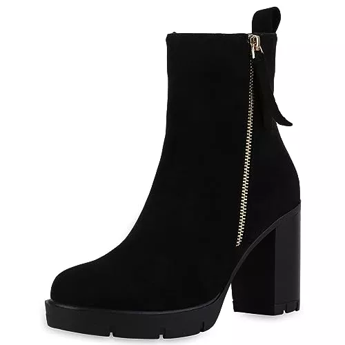 VAN HILL Stiefel VAN HILL Damen Klassische Stiefeletten Leicht Gefüttert mit Blockabsatz Zipper Profilsohle