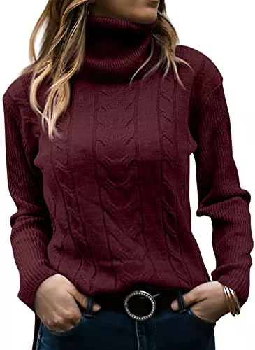 GeGekoko Pullover & Strickmode GeGekoko Pullover Damen Rollkragenshirt Cable Knit Elegant Langarm Tops Lose Grobstrick Casual Weich Jumper Sweater