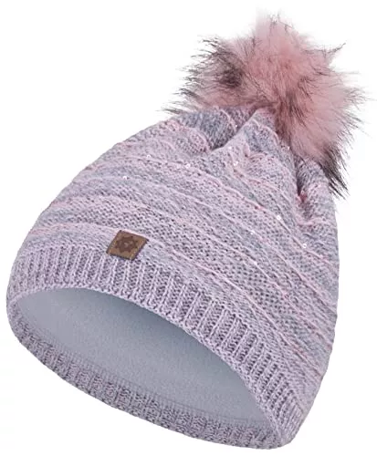 Compagno Hüte & Mützen Compagno Wintermütze Strickmütze Damen Bommelmütze Fleece Futter Beanie Mütze 88