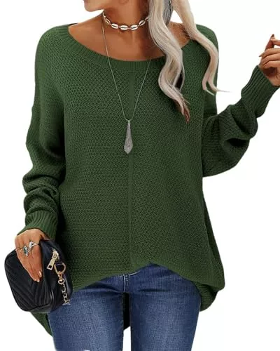 Tankaneo Pullover & Strickmode Tankaneo Damen Pullover Rundhalsausschnitt Langarm Mode Casual Herbst Winter Einfarbige Strickpullover Tunika Tops