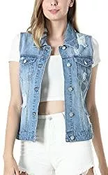 MISS MOLY Westen MISS MOLY Damen Denim Weste Distressed Cropped Washed Classic Jeans Jacken W Chest Flap Pockets