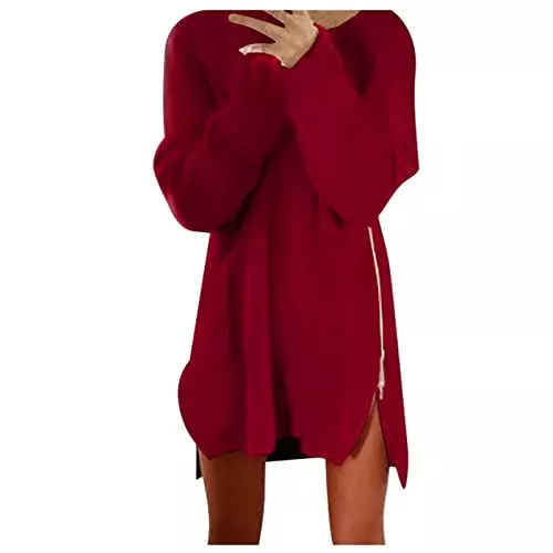 YIWAWQIAN Pullover & Strickmode Damen Bluse Rundhalsausschnitt Hemd Langarm Elegant Lässige Oberteile Knopfleiste Hemdbluse Arbeit Einfarbig Langarmshirt T Shirts Pullover Basic Tunika Tee Tops Modische Oberteile Damen