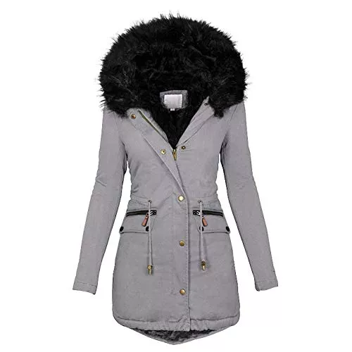 Chnnamzu Jacken Chnnamzu Winterjacke Damen Warm - Damen Winter Jacke mit Kapuze Verdicken Gefüttert Warm Jacke Parka Mantel Puffer mit ReißVerschlüSse Und Knöpfe