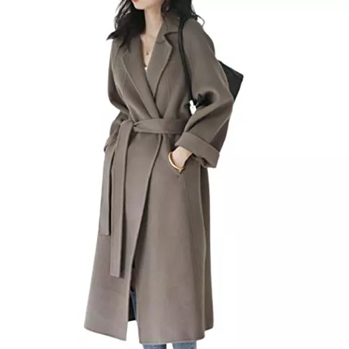 GL SUIT Mäntel GL SUIT Damen Wollmäntel Winter einfarbig doppelseitig Kaschmirmantel Slim Warm Lang Wolle Overcoat Jacken Outwear mit Gürtel