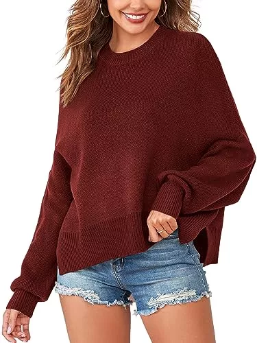 ZAFUL Pullover & Strickmode ZAFUL Damen Oversized Sweater Crewneck Fledermausärmel Pullover 2023 Herbst Winter Seitenschlitz Knit Casual Pullover Sweater Tops