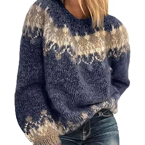 HUIPYOU Pullover & Strickmode HUIPYOU Frauen Herbst/Winter Rundhals lässig lose Mohair Grobstrick Jacquard Damenpullover…