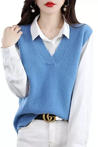 LINY XIN Westen LINY XIN 100% Merinowolle Frauen Pullover Weste Vintage V-Ausschnitt Lose Ärmellose Strick Pullover Weste